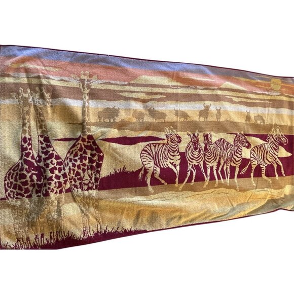 Beach Towel Body Towel SAFARI Giraffe Zebra Saydah Vintage 100% Cotton 56" x 30" - Picture 1 of 10